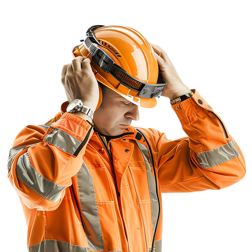 Artisan qui replace son casque orange