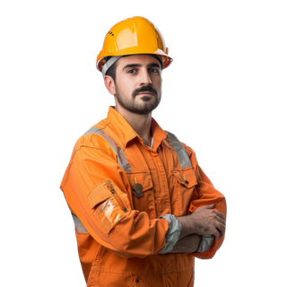 Artisan en combinaison avec son casque orange