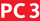 Texte blanc PC 3 sur fond rouge.