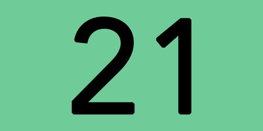 Le chiffre 21 noir sur fond vert clair.