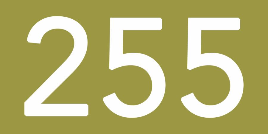 Le chiffre blanc 255 sur fond vert olive.