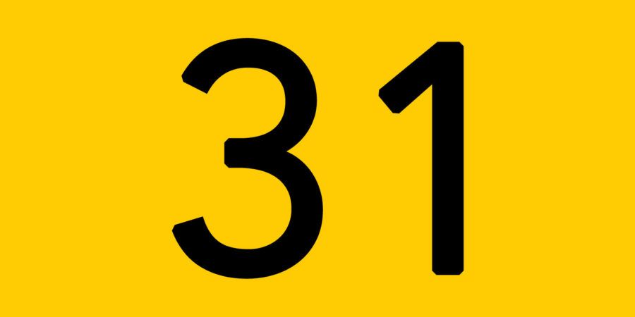 Le chiffre 31 noir sur fond jaune