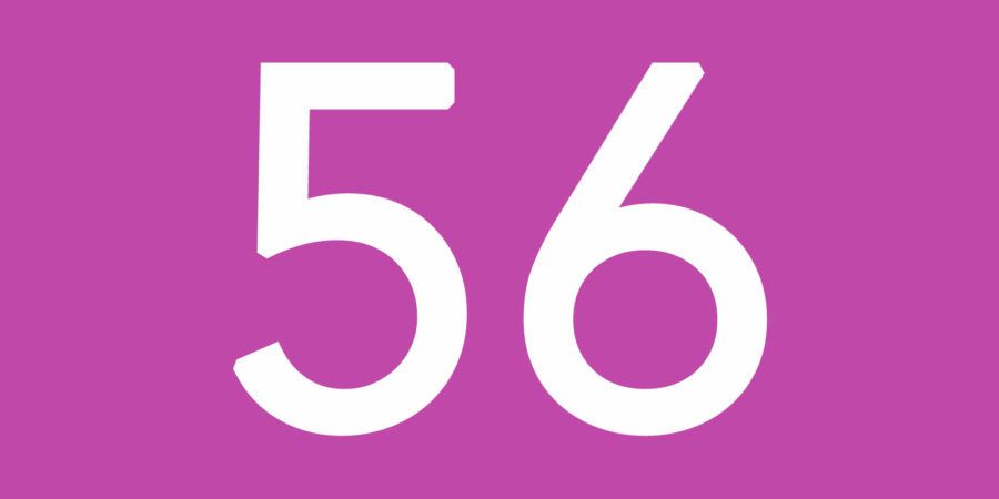 56 blanc sur fond violet