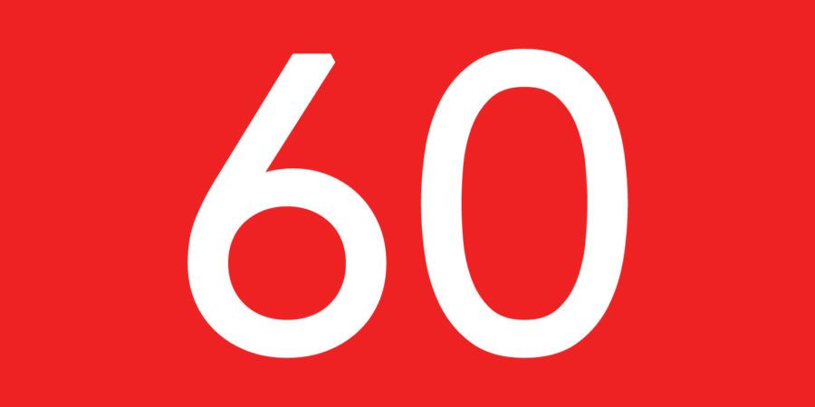 « 60 » blanc sur fond rouge.