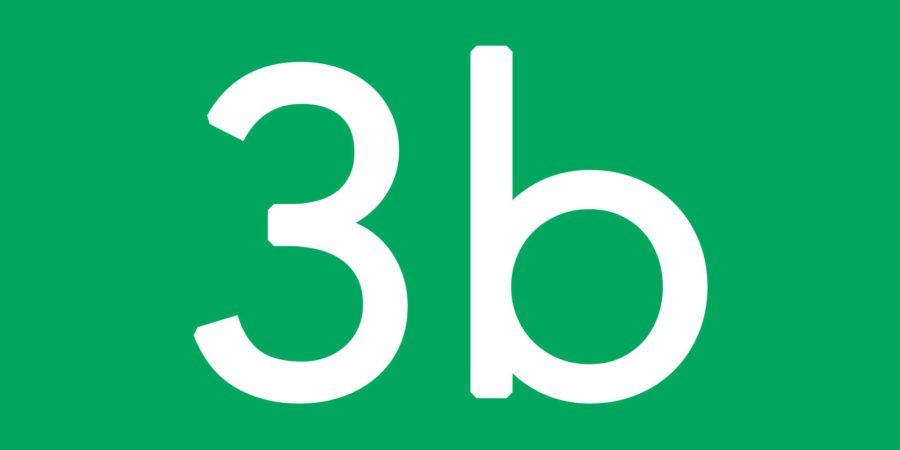 3b blanc sur fond vert vif.