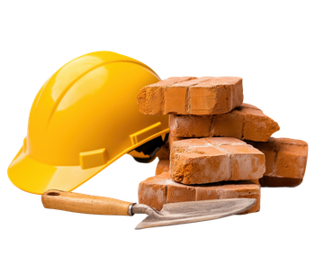 Des briques rouges et un casque jaune.
