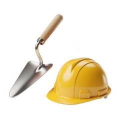 Une petite pelle et un casque jaune.