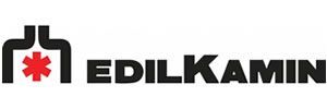 Logo d'Edilkamin, représentant une cheminée au contour noir avec une étoile rouge et le nom de l'entreprise.