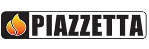 Logo pour Piazzetta, une entreprise avec une icône de flamme et le nom en lettres noires à l'intérieur d'un rectangle.