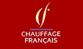 Logo for Chauffage Français: White flame on red background, with text 