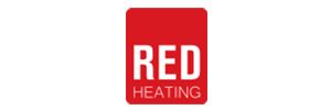 Logo rectangulaire rouge avec texte blanc « RED HEATING ».