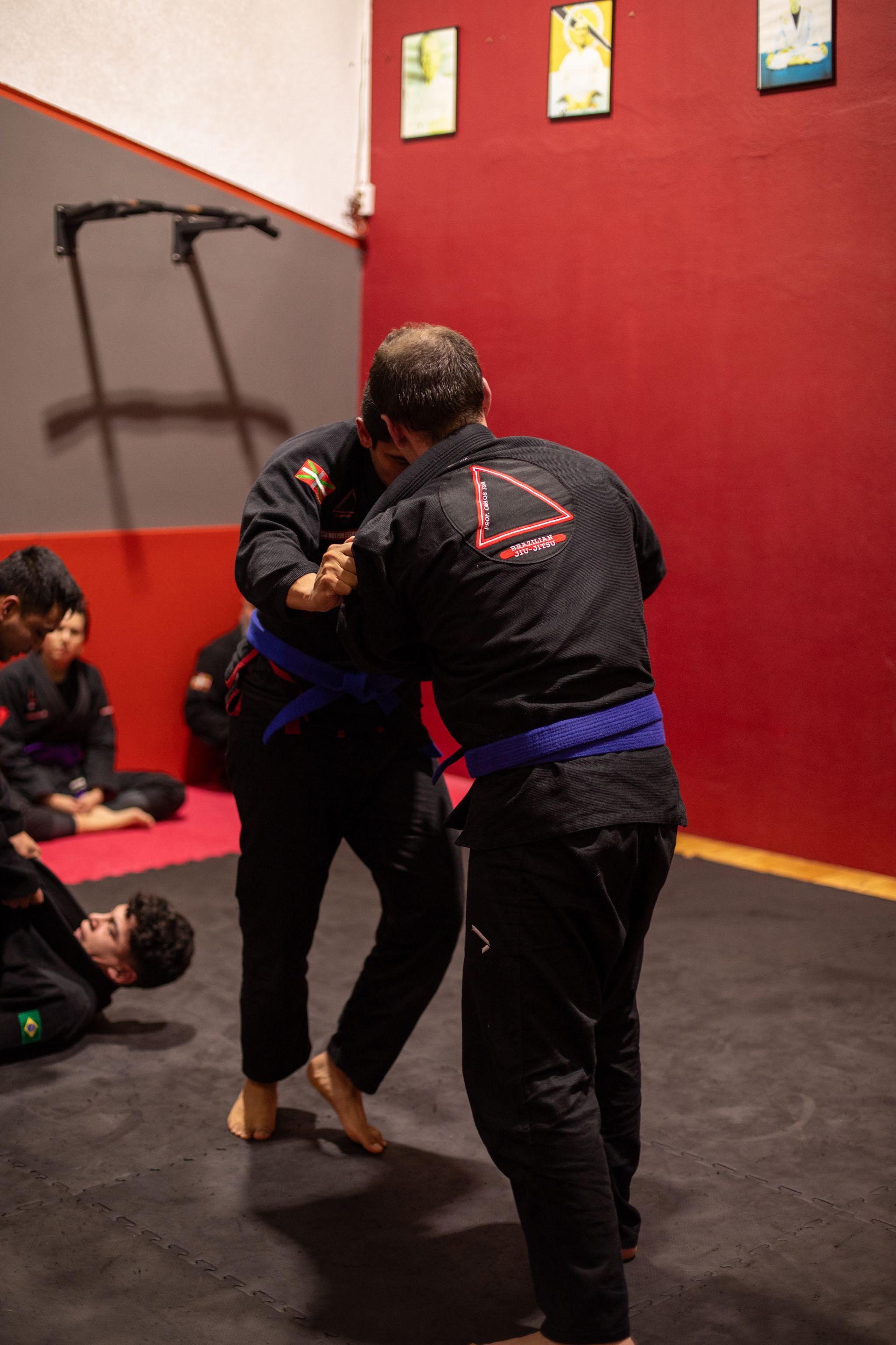 Un grupo de personas está practicando artes marciales en un gimnasio.