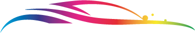 Regenbogenbogen-Logo mit bunten Schwüngen auf weißem Hintergrund
