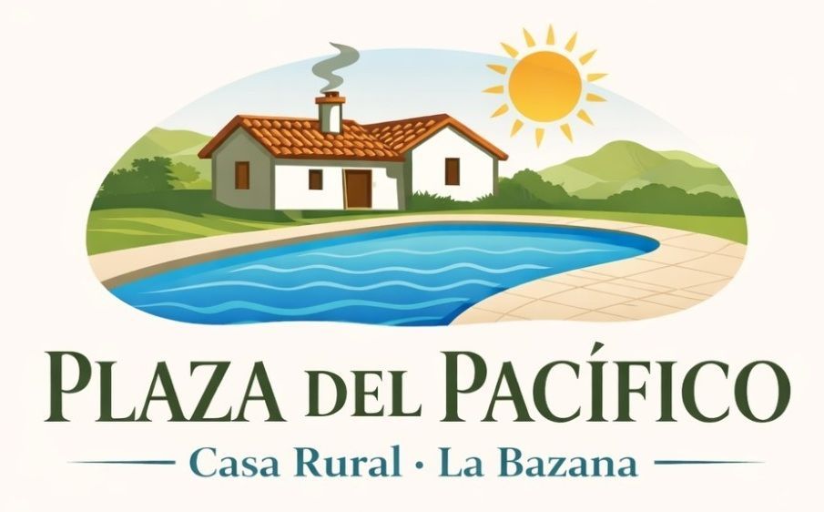 Logotipo: Una casa blanca con piscina, sol y el texto "Plaza del Pac&iacute;fico".