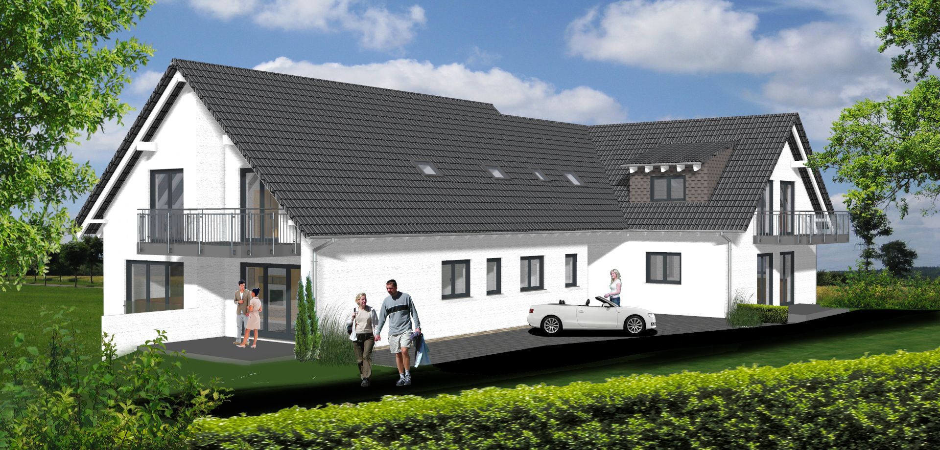 Eine Luftaufnahme eines Hauses mit einem schwarzen Dach