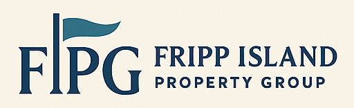Logo for Fripp Island Property Group, teal flag on mast with 