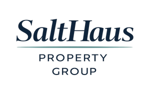 Logo for SaltHaus Property Group in dark blue text with a horizontal line separating the name from the description.