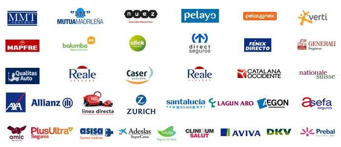 Logotipos de varias compañías de seguros, incluidas MAPFRE, Allianz, ZURICH y AVIVA.