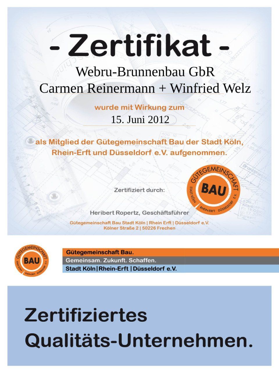 Ein Zertifikat mit der Aufschrift „Zertifikat“