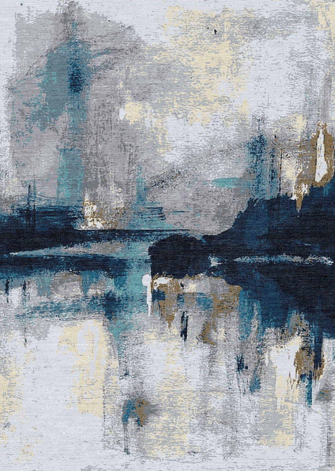 Heller Teppich mit Muster in blau, schwarz und grau