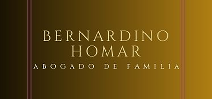 Logotipo de Bernardino Homar, abogado de familia. Texto dorado sobre fondo marrón oscuro.