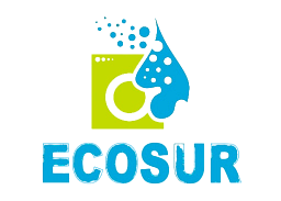 Un logotipo para ecosur con una lavadora y una gota de agua.