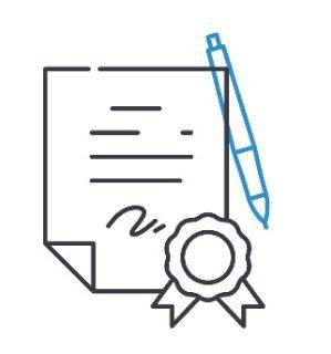 Un dibujo lineal de un documento firmado con un bolígrafo y una cinta.