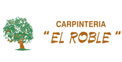 Logotipo para Carpinter&iacute;a El Roble, con un roble verde y texto marr&oacute;n.