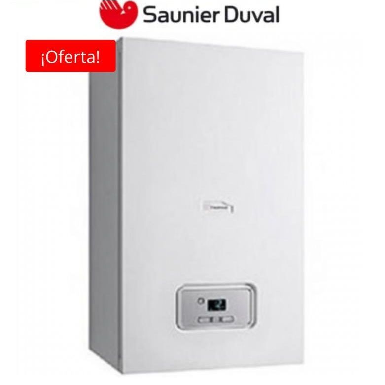 Una caja Saunier Duval con un cartel rojo de oferta.