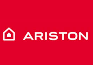 Un logotipo de Ariston sobre un fondo rojo.