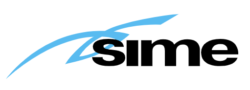 Un logotipo para una empresa llamada sime con una flecha azul.