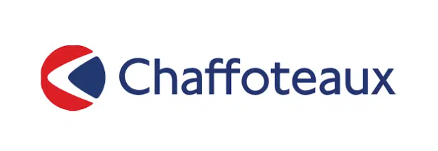 Un logotipo para Chaffoteaux con un círculo rojo y azul sobre un fondo blanco.