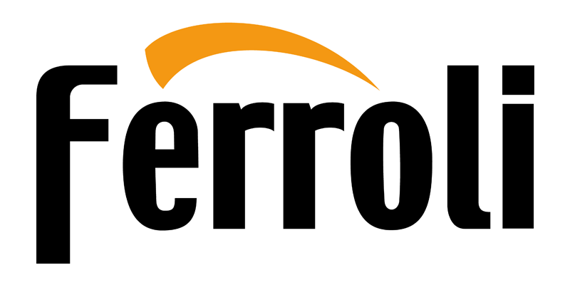 El logotipo de Ferroli es negro y naranja sobre un fondo blanco.