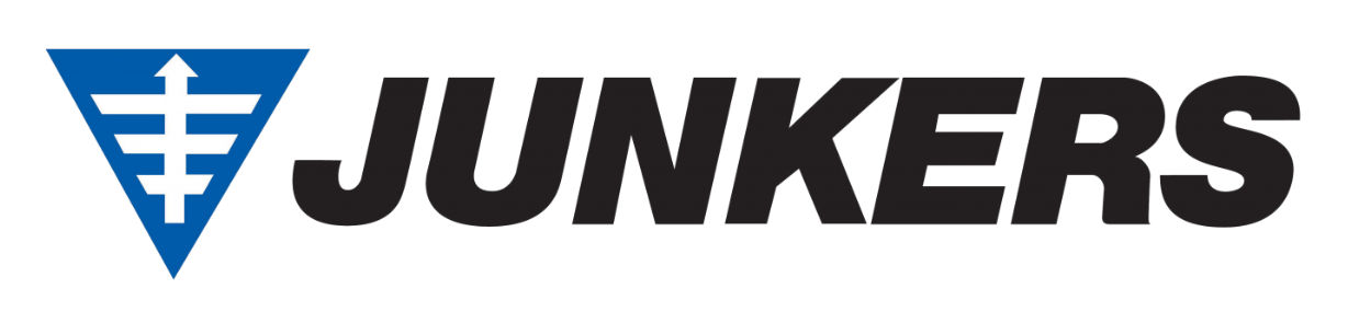 Un logotipo de Junkers con un triángulo azul y una flecha.