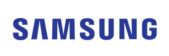 El logotipo de Samsung es azul y blanco sobre un fondo blanco.