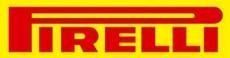 Logotipo de Pirelli en texto rojo y fondo amarillo.