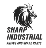 Logotipo para Sharp Industrial: cabeza de león sobre el texto "Sharp Industrial, cuchillos y repuestos".