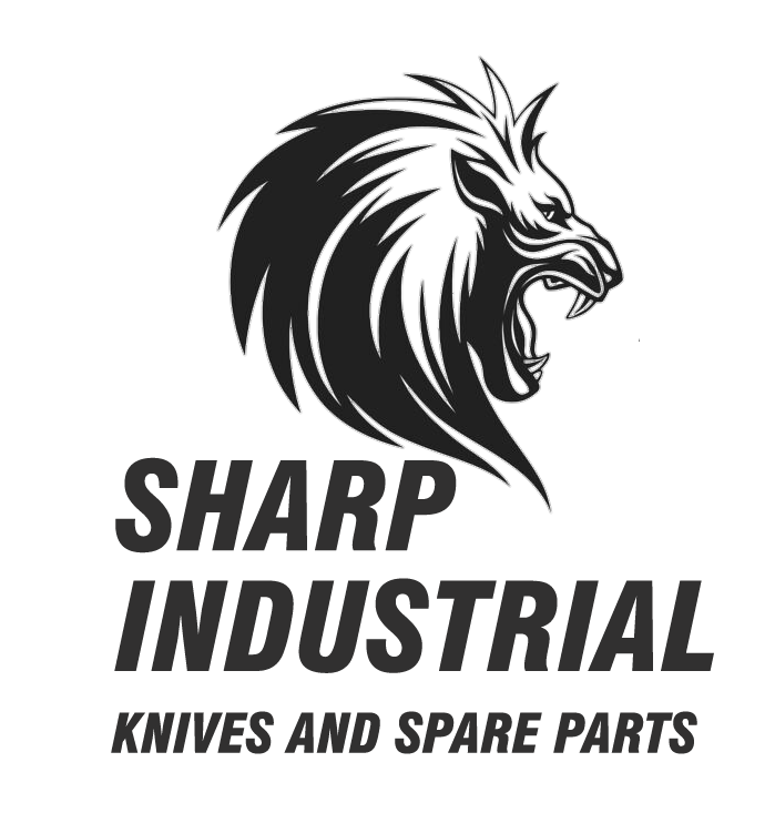 Logotipo para Sharp Industrial: cabeza de león sobre el texto "Sharp Industrial, cuchillos y repuestos".
