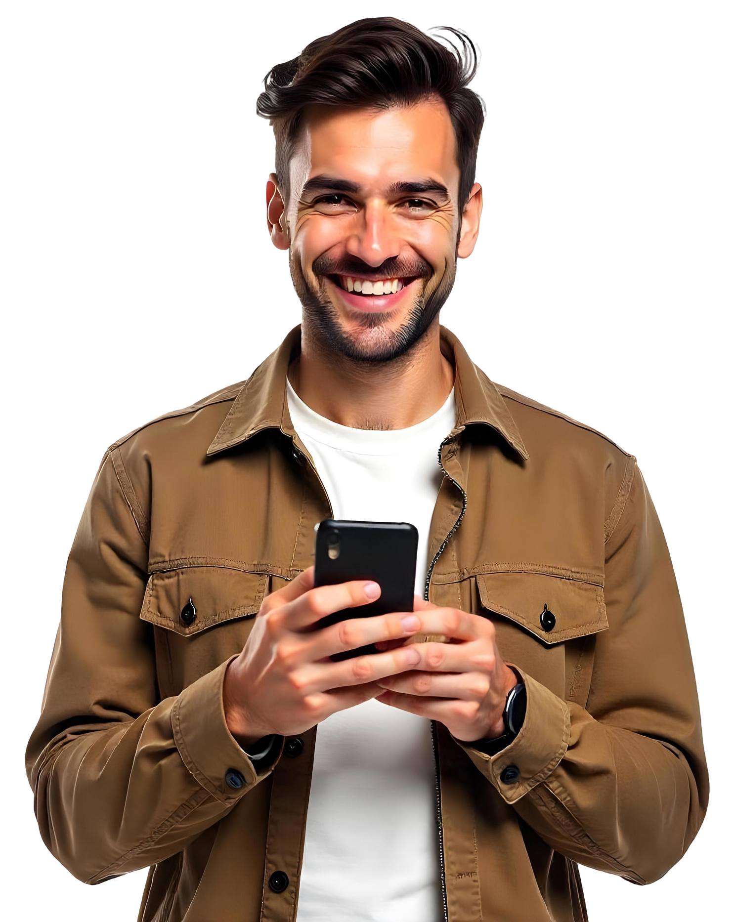 Un jeune homme qui tient le téléphone.