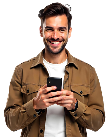 Un jeune homme qui tient un téléphone.