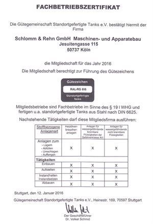 Es handelt sich um ein Zertifikat auf dem Fachbetriebszertifikat steht.