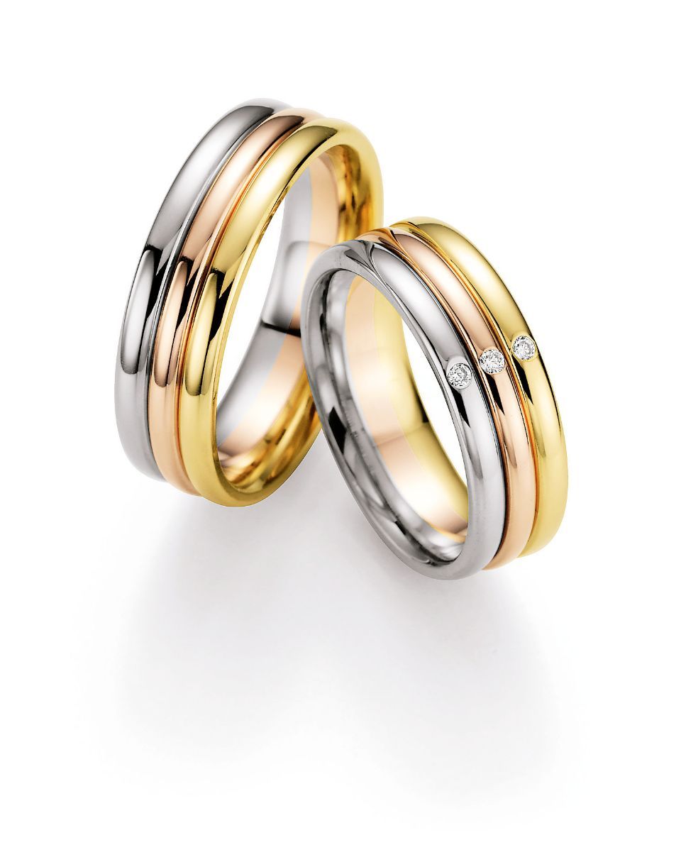 Hochzeitsringe in tricolor mit Silber, Roségold und Edelstahl