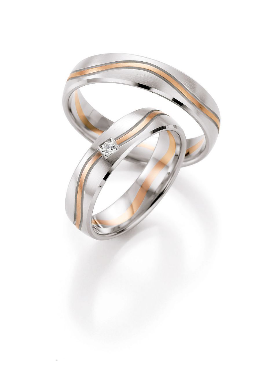Hochzeitsringe in bicolor mit Silber, Roségold und Stein