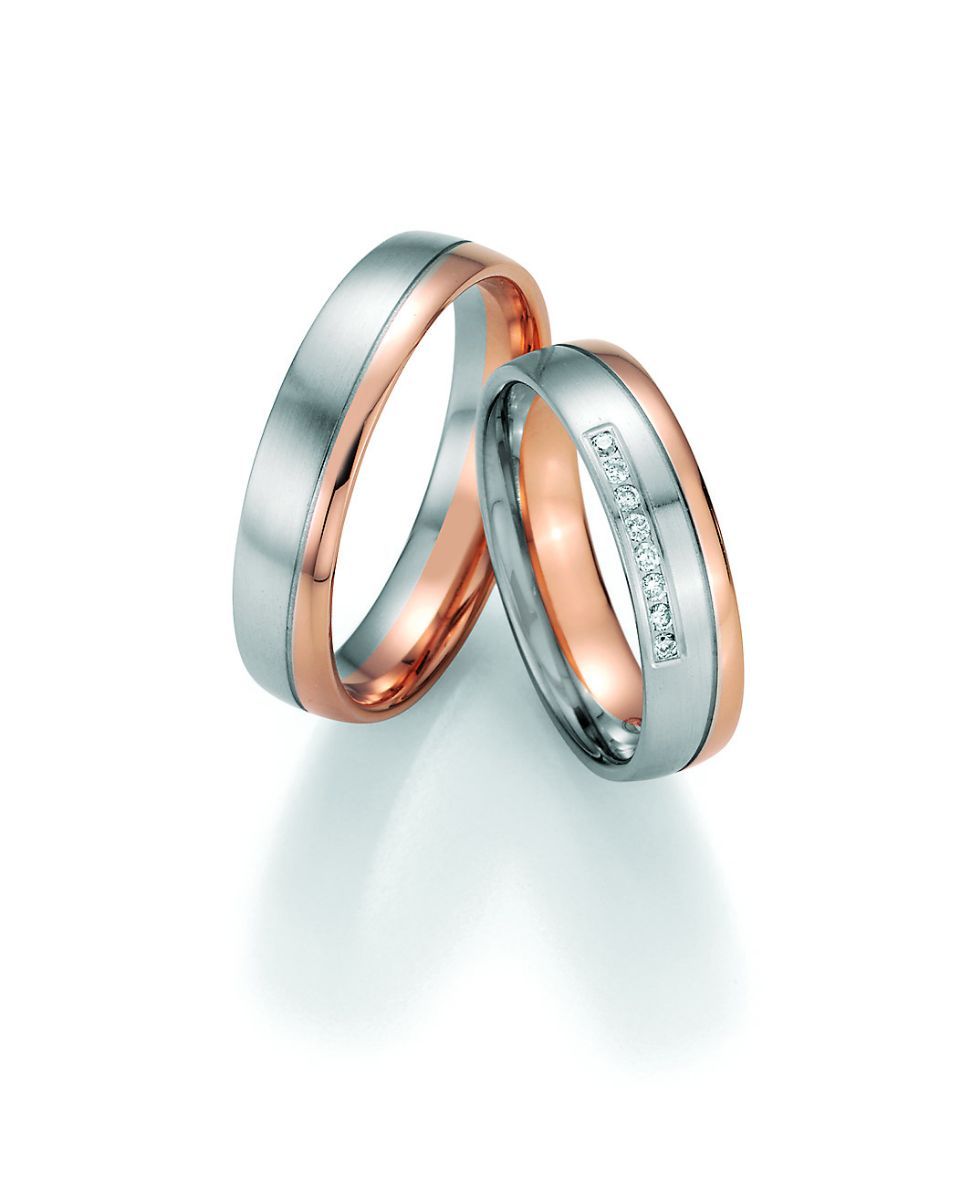 Hochzeitsringe in bicolor mit Edelstahl, Roségold und Stein