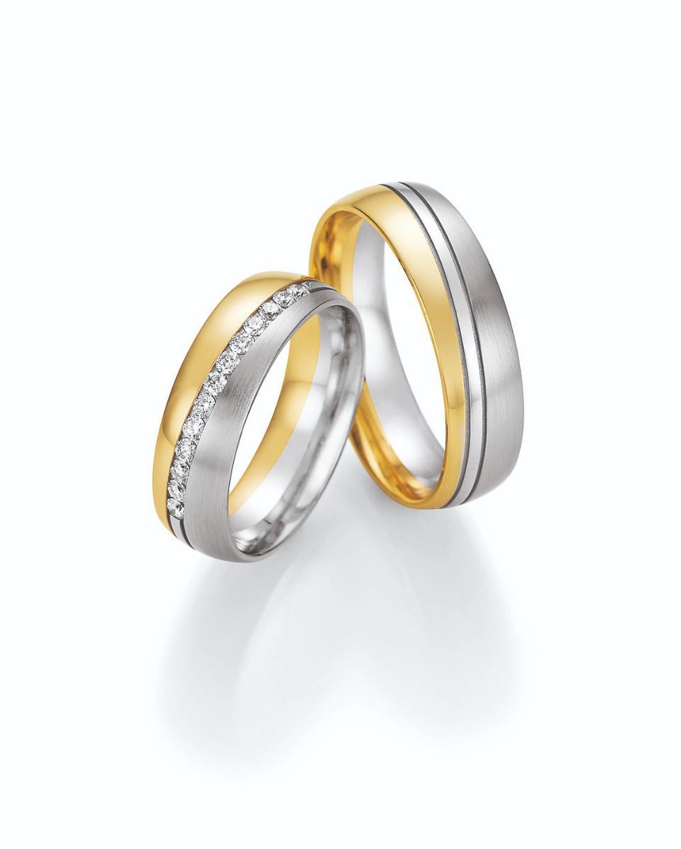 Hochzeitsringe in bicolor mit Silber, Gold und Stein