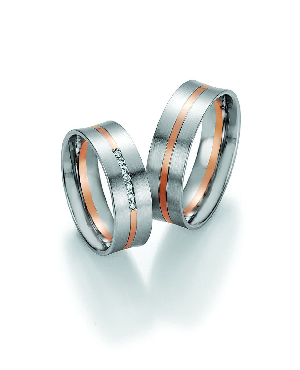 Hochzeitsringe in bicolor mit Edelstahl, Roségold und Stein