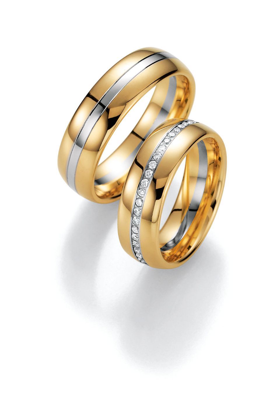 Hochzeitsringe in bicolor mit Gold, Edelstahl und Stein
