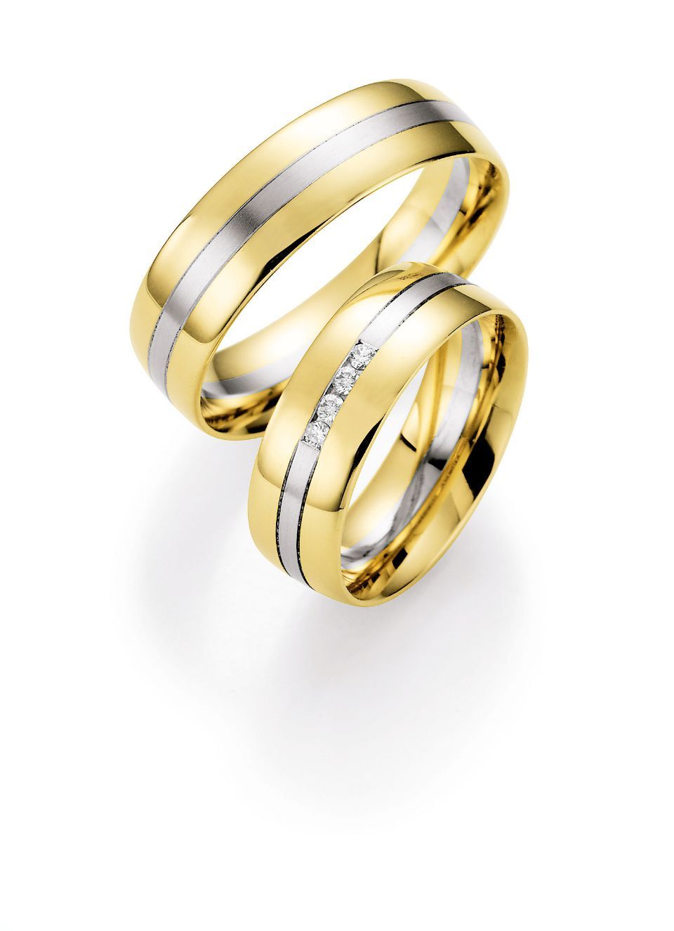 Hochzeitsringe in bicolor mit Silber, Gold und Stein