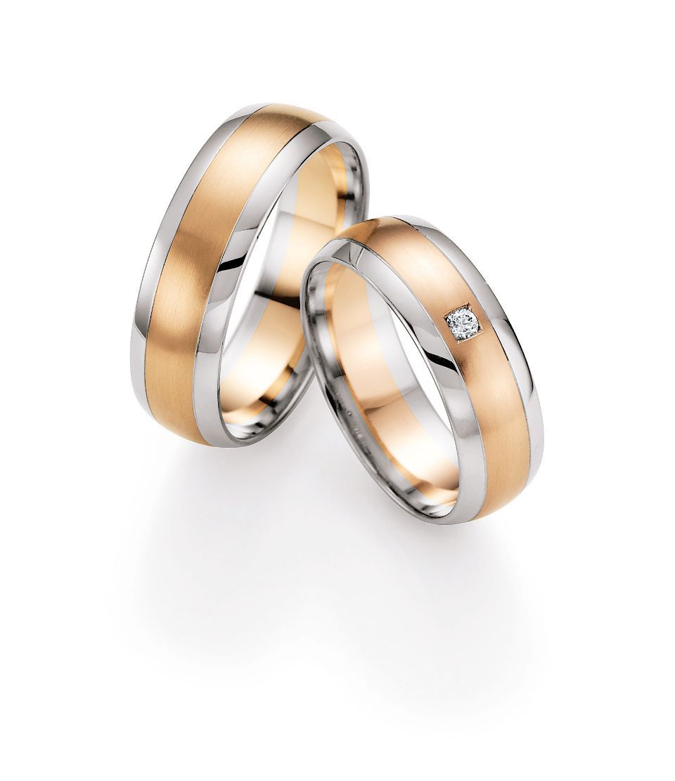 Hochzeitsringe in bicolor mit Silber, Roségold und Stein