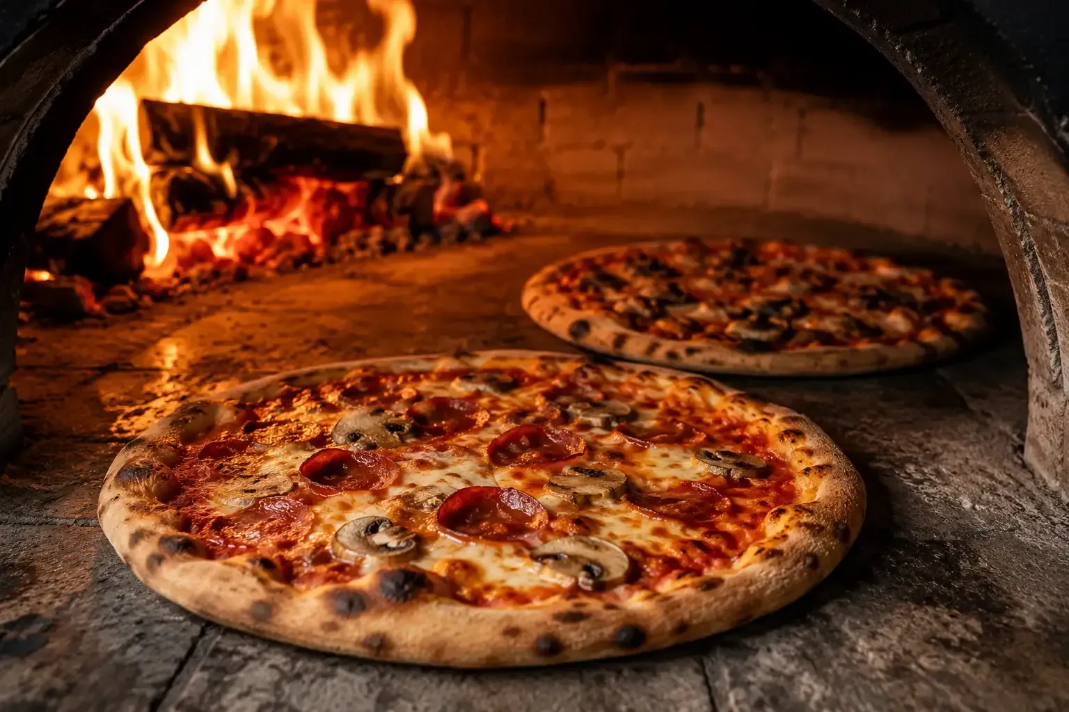 Pizzas en horno de leña